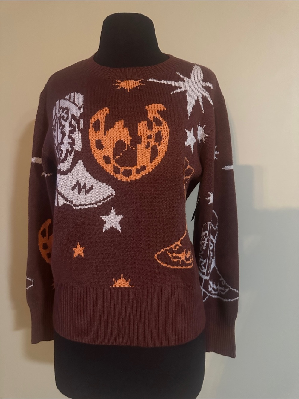 Women's Maroon Western Motif Knit Sweater